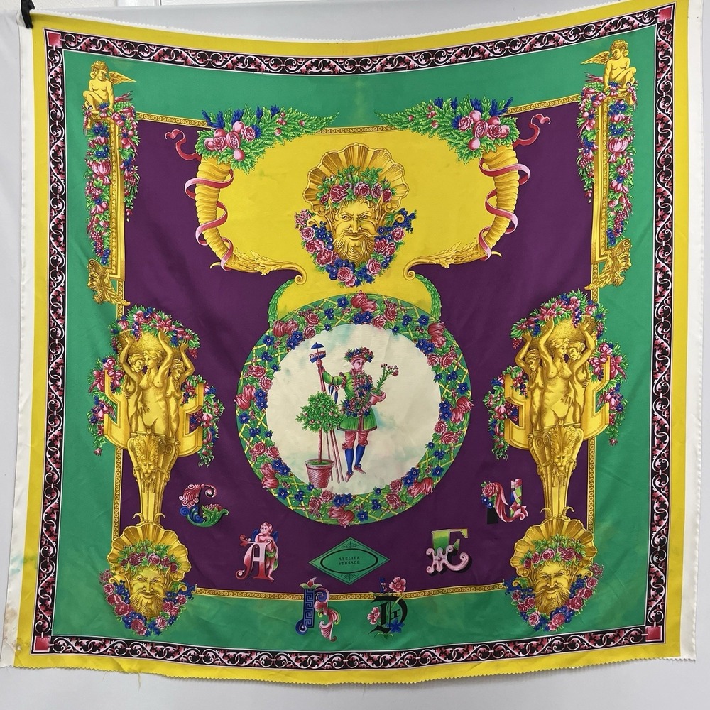 Vintage Atelier Versace Silk Fabric Panel GARDEN Series 1993 Needs TLC